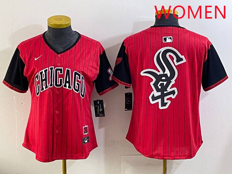 Women Chicago White Sox Blank Red Stripe Joint Name Nike 2025 MLB Jersey style 22